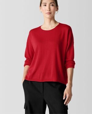 Eileen Fisher Merino Wool Sweater Womens Large Red Fall Winter Soft Minimalist
